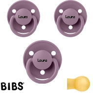 Bibs de Lux sutter med navn (Mauve) Runde Latex str.2, 3 pack